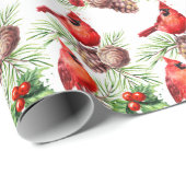kerstrode kardinaal vogels Holly Berry Branch Cadeaupapier (Rol Hoek)