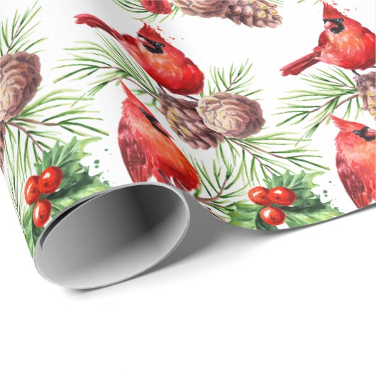 kerstrode kardinaal vogels Holly Berry Branch Cadeaupapier (Rol Hoek)