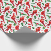 Kerstrode kardinaal vogels Holly Berry Brunch Cadeaupapier (Hoek)