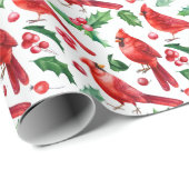 Kerstrode kardinaal vogels Holly Berry Brunch Cadeaupapier (Rol Hoek)