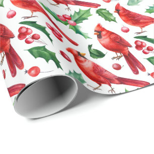 Kerstrode kardinaal vogels Holly Berry Brunch Cadeaupapier