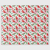 Kerstrode kardinaal vogels Holly Berry Brunch Cadeaupapier (Vlak)
