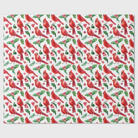 Kerstrode kardinaal vogels Holly Berry Brunch Cadeaupapier (Vlak)
