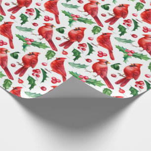 Kerstrode kardinaal vogels Holly Berry Brunch Cadeaupapier