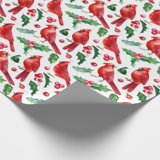 Kerstrode kardinaal vogels Holly Berry Brunch Cadeaupapier (Hoek)