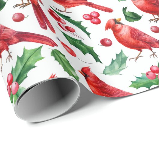 Kerstrode kardinaal vogels Holly Berry Brunch Cadeaupapier (Rol Hoek)