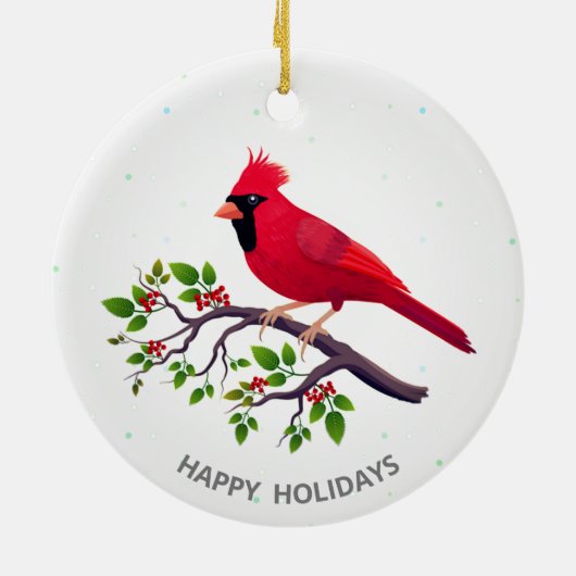 Kerstrode kardinale vogel keramisch ornament (Achterkant)