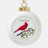 Kerstrode kardinale vogel keramische bal ornament (Voorkant)