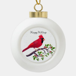 Kerstrode kardinale vogel keramische bal ornament