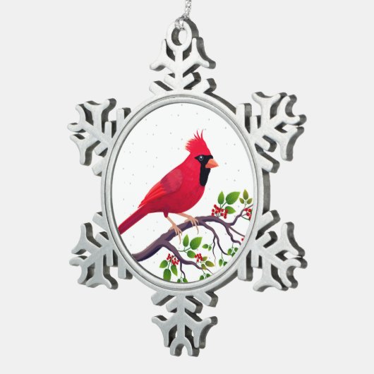 Kerstrode kardinale vogel tin sneeuwvlok ornament (Rechts)