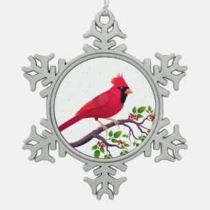 Kerstrode kardinale vogel tin sneeuwvlok ornament