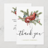 Kerstrode kardinale Waterverf Aangepaste naam Bedankkaart (Voorkant / Achterkant)