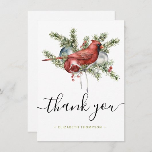 Kerstrode kardinale Waterverf Aangepaste naam Bedankkaart (Voorkant / Achterkant)