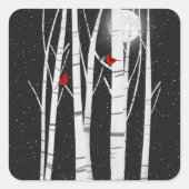 Kerstrode kardinalen in berkenbomen vierkante sticker (Voorkant)