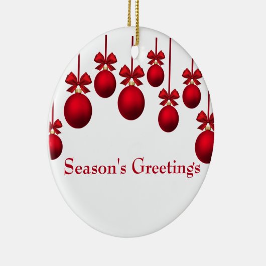 Kerstrode kerstballen met lint keramisch ornament (Rechts)