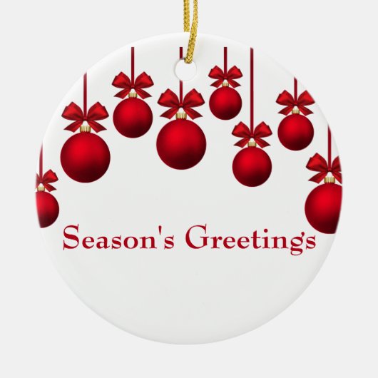 Kerstrode kerstballen met lint keramisch ornament (Voorkant)