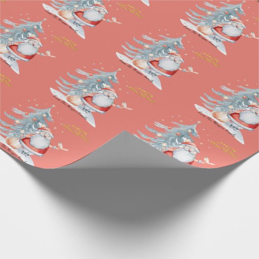 Kerstrode kerstrode kerstboom met kerstmis cadeaupapier (Hoek)