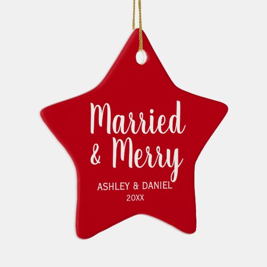 Kerstrode kerstster, gehuwd en vrolijk Pas getrouw Keramisch Ornament (Rechts)