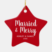 Kerstrode kerstster, gehuwd en vrolijk Pas getrouw Keramisch Ornament (Voorkant)
