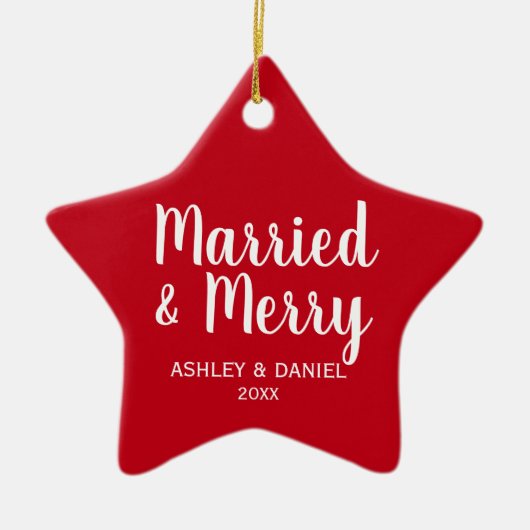 Kerstrode kerstster, gehuwd en vrolijk Pas getrouw Keramisch Ornament (Voorkant)