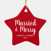 Kerstrode kerstster, gehuwd en vrolijk Pas getrouw Keramisch Ornament (Achterkant)