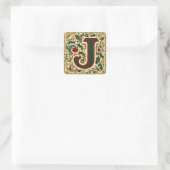 Kerstrode letter J met groen en goud Vierkante Sticker (Tas)