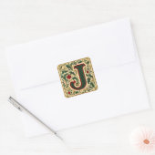 Kerstrode letter J met groen en goud Vierkante Sticker (Envelop)