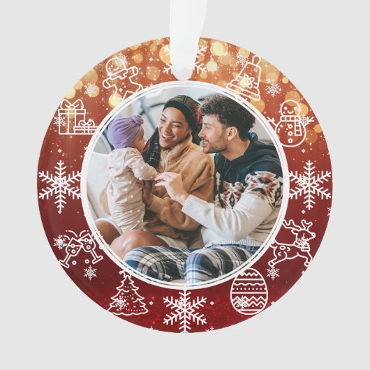 Kerstrode lichten tweeduige naam en jaarlijkse fot ornament (voorkant)