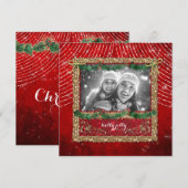 Kerstrode lichtjes Gold Glitter-fotokaart Feestdagenkaart (Voorkant / Achterkant)