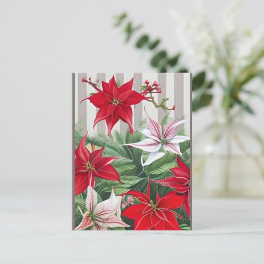 Kerstrode maryllis en Poinsettias Briefkaart (Staand voorkant)