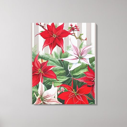 Kerstrode maryllis en Poinsettias Canvas Afdruk (Voorkant)
