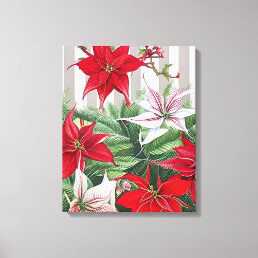 Kerstrode maryllis en Poinsettias Canvas Afdruk (Voorkant)