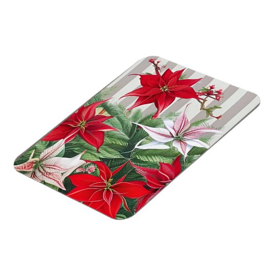 Kerstrode maryllis en Poinsettias Magneet (Linkerzijde)