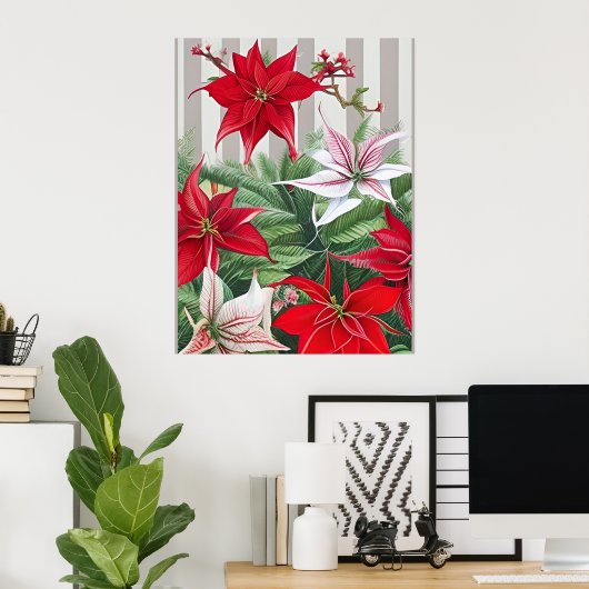 Kerstrode maryllis en Poinsettias Poster (Thuiskantoor)