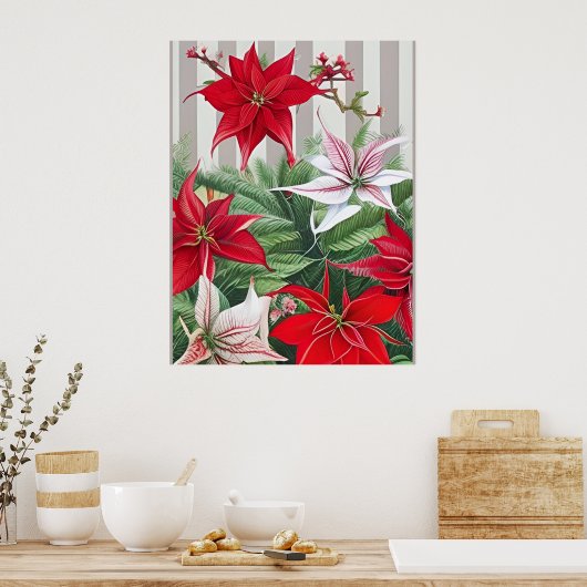 Kerstrode maryllis en Poinsettias Poster (Keuken)