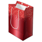 Kerstrode metalen druppelaar met glitter Gift Bag Medium Cadeauzakje (Voorkant Gekanteld)