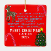 Kerstrode mini, 15-Word Puzzle Santa Keramisch Ornament (Achterkant)