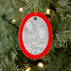 Kerstrode ovale foto keramisch ornament
