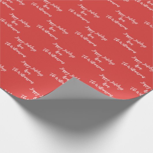 Kerstrode, persoonlijke naam script kalligrafie cadeaupapier (Hoek)