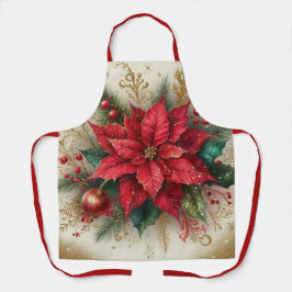Kerstrode Poinsettia All-Over Print Schort