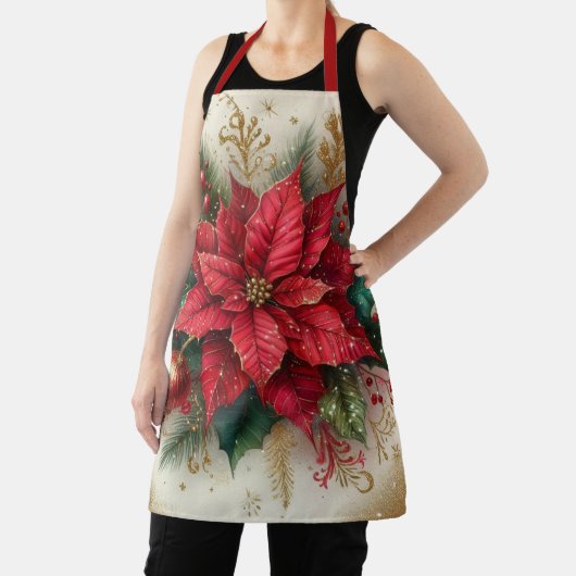 Kerstrode Poinsettia All-Over Print Schort (Insitu)