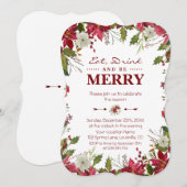 Kerstrode Poinsettia Eat-Drink en is Merry Kaart (Voorkant / Achterkant)