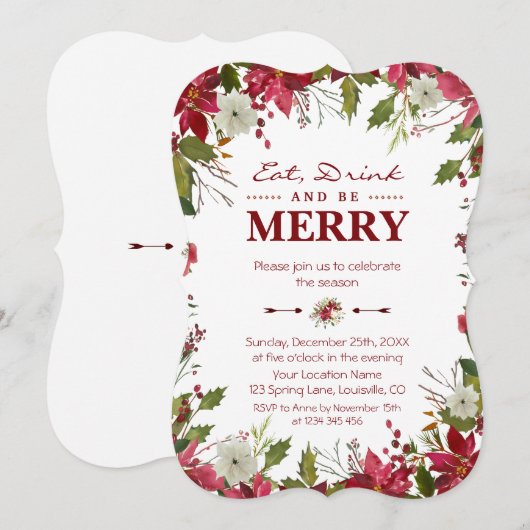Kerstrode Poinsettia Eat-Drink en is Merry Kaart (Voorkant / Achterkant)