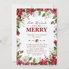 Kerstrode Poinsettia Eat-Drink en is Merry Kaart
