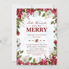 Kerstrode Poinsettia Eat-Drink en is Merry Kaart