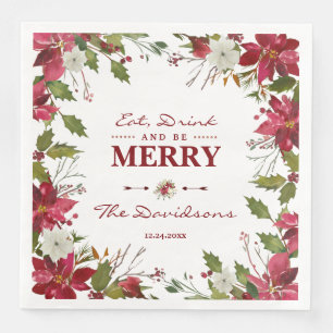 Kerstrode Poinsettia Eat-Drink en is Merry Servet