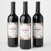 Kerstrode Poinsettia Eat-Drink en is Merry Wijn Etiket (Flessen)