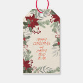 Kerstrode Poinsettia en Holly Berries Cadeaulabel (Voorkant)