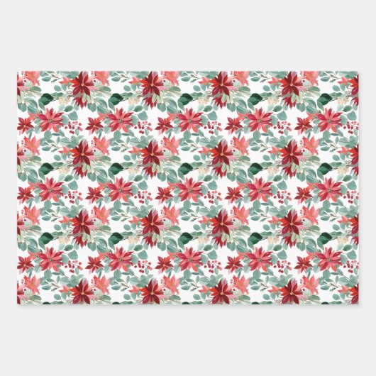 Kerstrode Poinsettia Eucalyptus Waterverf Inpakpapier Vel (Voorkant)