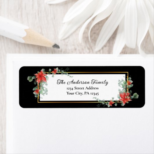 Kerstrode Poinsettia Floral Waterverf Etiket (Insitu)